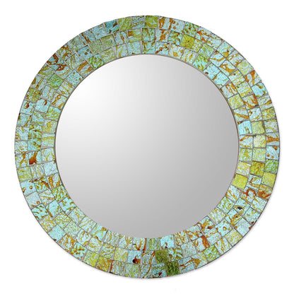 Aqua Splash Aqua and Lime Round Glass Mosaic Mirror from India