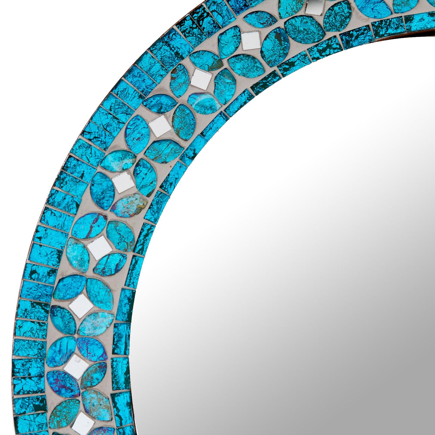 Turquoise Blossom Round Turquoise Glass Mosaic Tile Mirror with Flower Motif