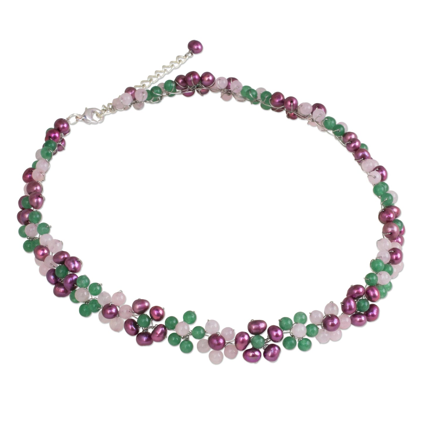 Blossoming Rainbow Artisan Crafted Pearl and Quartz Beaded Floral Necklace