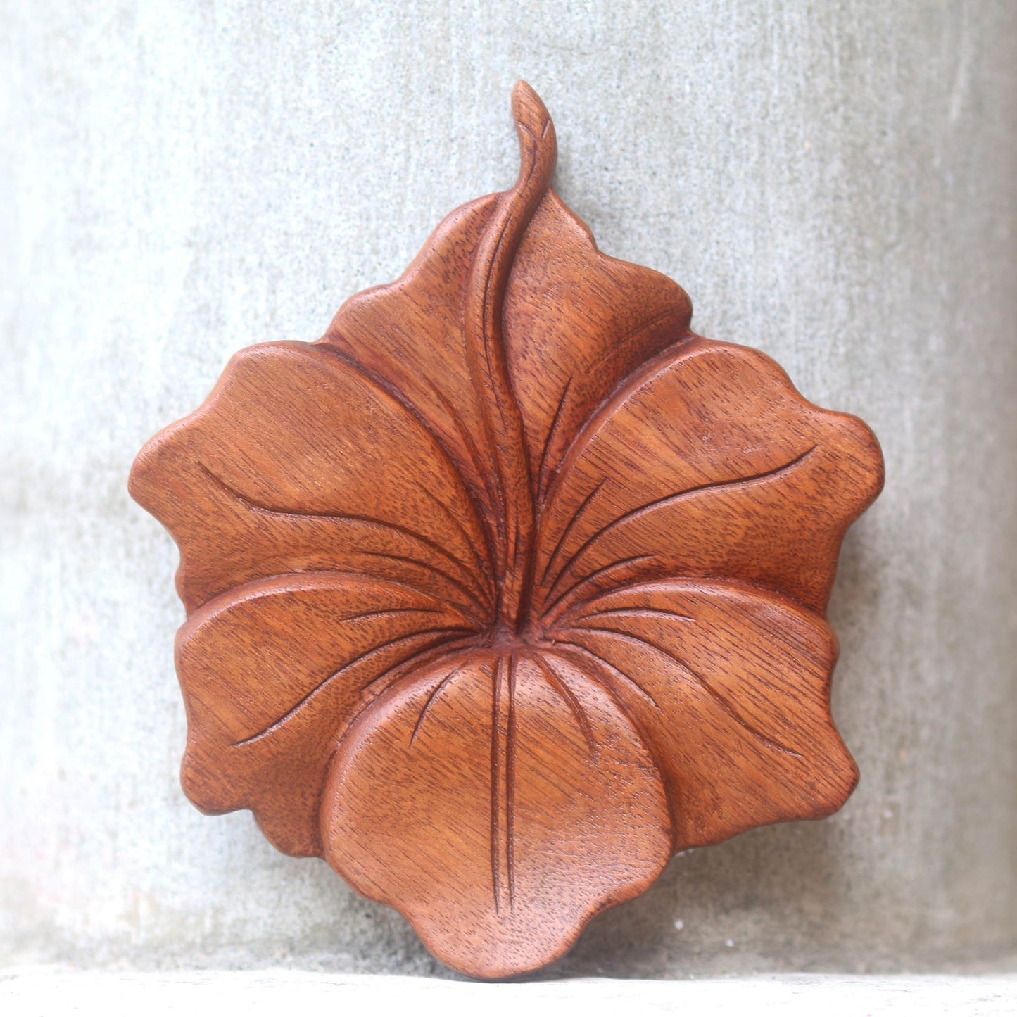 Single Hibiscus Balinese Hand Carved Hibiscus Flower Wood Relief Panel