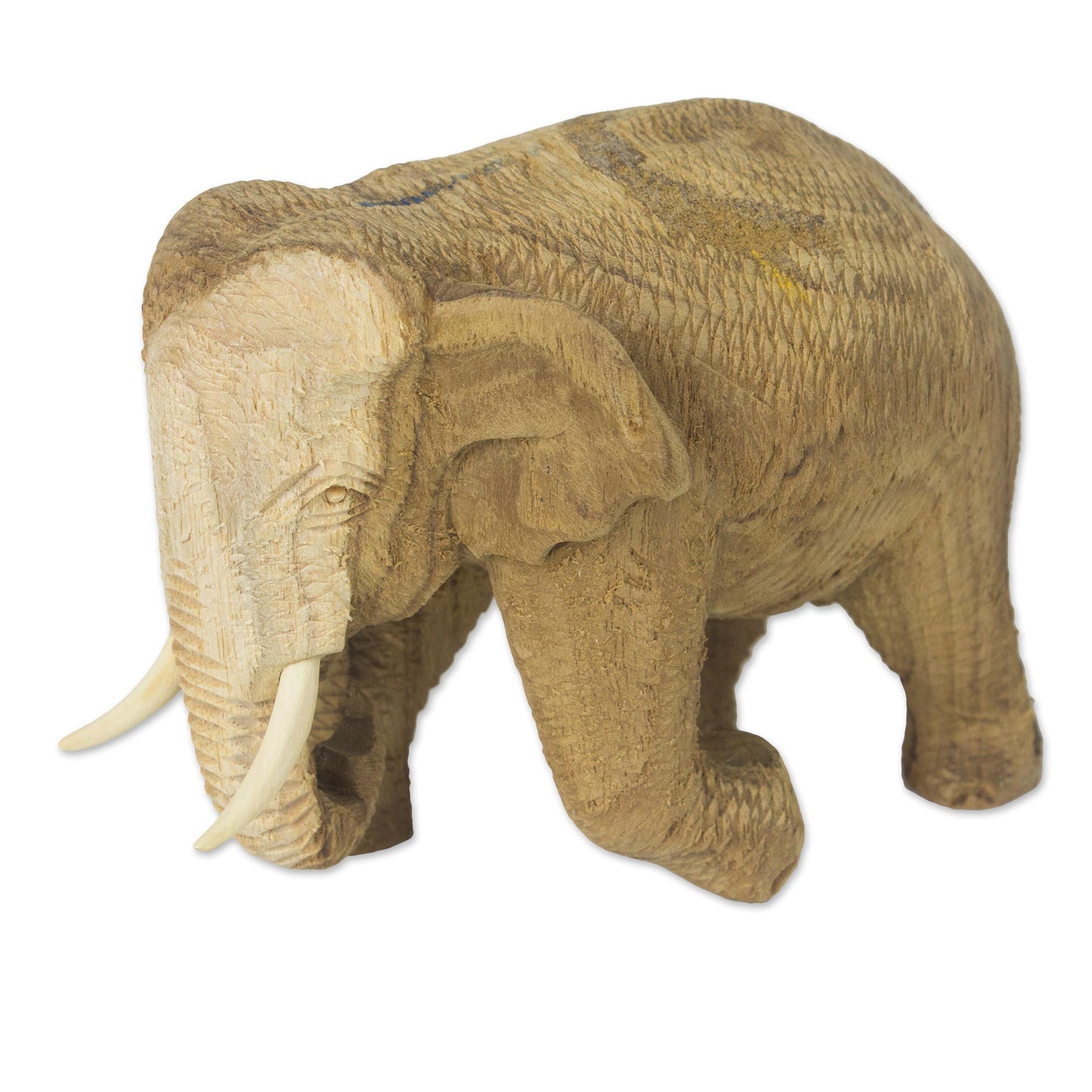 Blissful Elephant Handmade Rain Tree and Ivory Wood Elephant Statuette