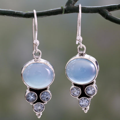 Bubbling Stream Topaz & Chalcedony Silver Earrings