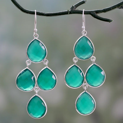 Evergreen Chandelier Handmade Green Onyx and Sterling Silver Chandelier Earrings