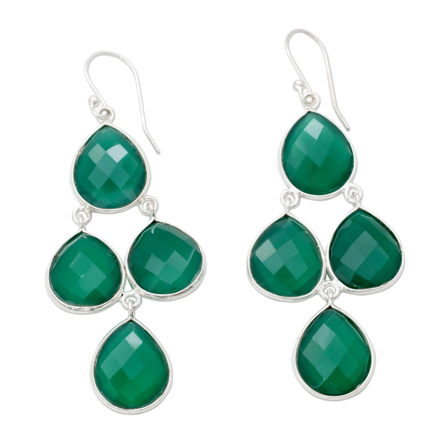 Evergreen Chandelier Handmade Green Onyx and Sterling Silver Chandelier Earrings