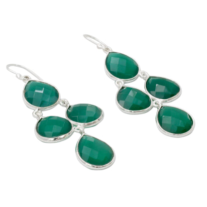 Evergreen Chandelier Handmade Green Onyx and Sterling Silver Chandelier Earrings