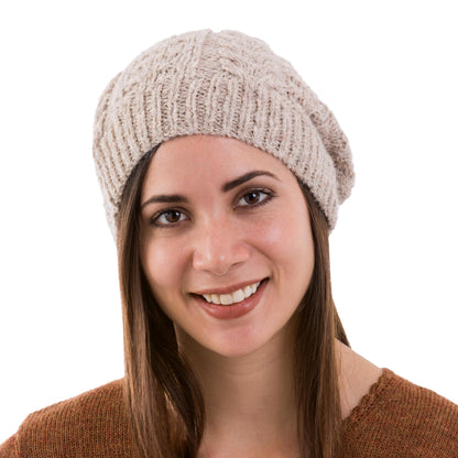 Desert Braids Hand Knit Beige Braided Alpaca Hat Peruvian Accessories