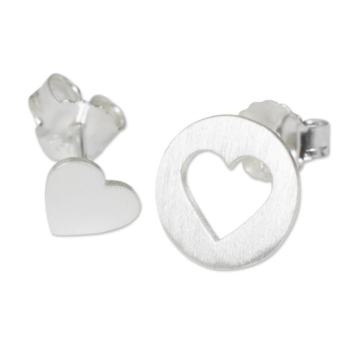 Heart in the Moon Brushed Silver Heart Earrings in Positive and Negative Space