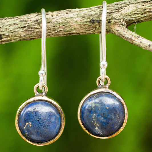 Early Sun Handcrafted Brass and Silver Earrings with Lapis Lazuli