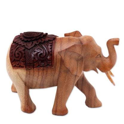 Elephant on Parade Hand Carved Wood Statuette of Elegant Elephant on Parade