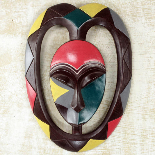 Kwele Mask II African Protective Wood Wall Mask Heart Shaped Kwele Art