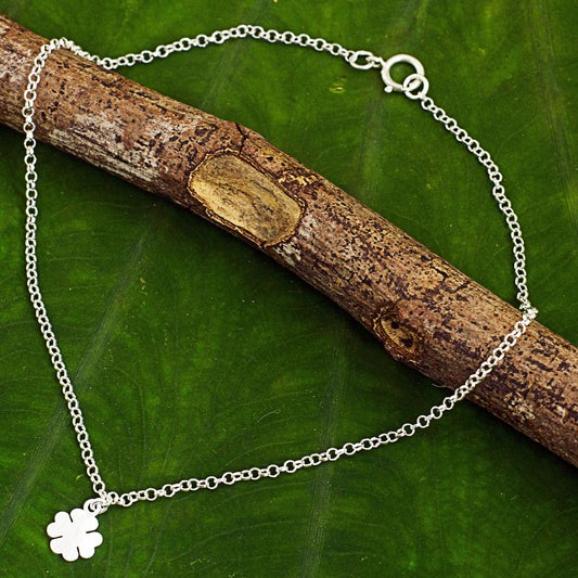 Clover Luck Hand Crafted Sterling Silver Anklet with Clover Pendant