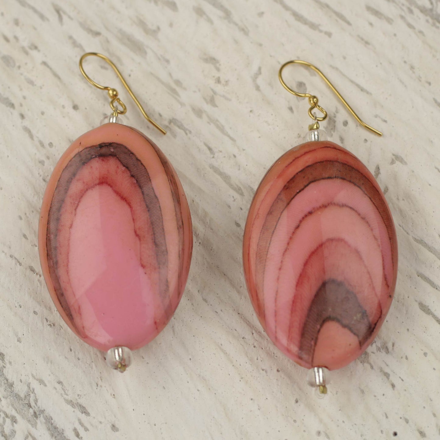 Rustic Love in Pink Hand Crafted Upcycled Plastic Dangle Earrings in Pink