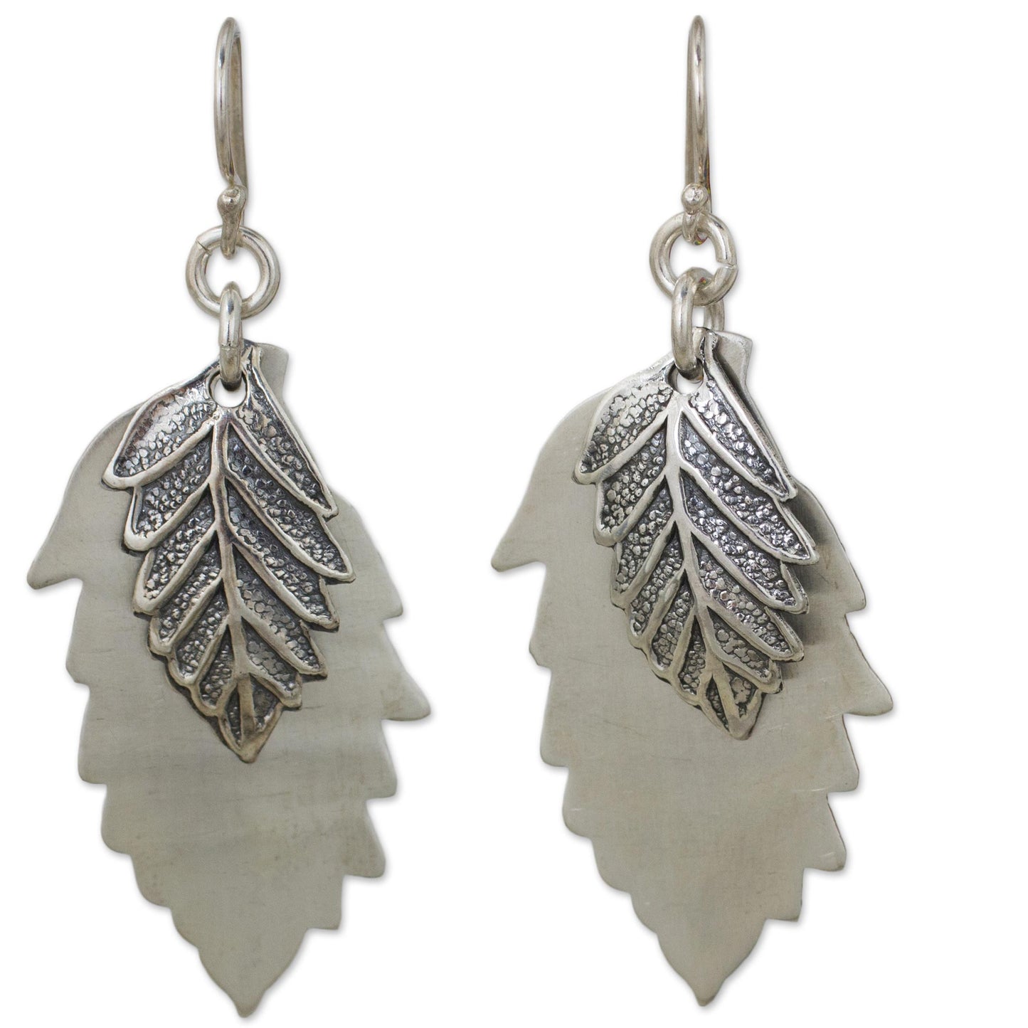 Leaf Shadows Double 925 Sterling Silver Leaves Artisan Crafted Earrings