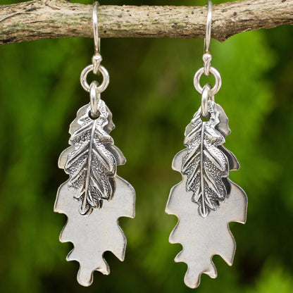 Oak Leaf Shadow Double 925 Sterling Silver Oak Leaf Artisan Crafted Earrings