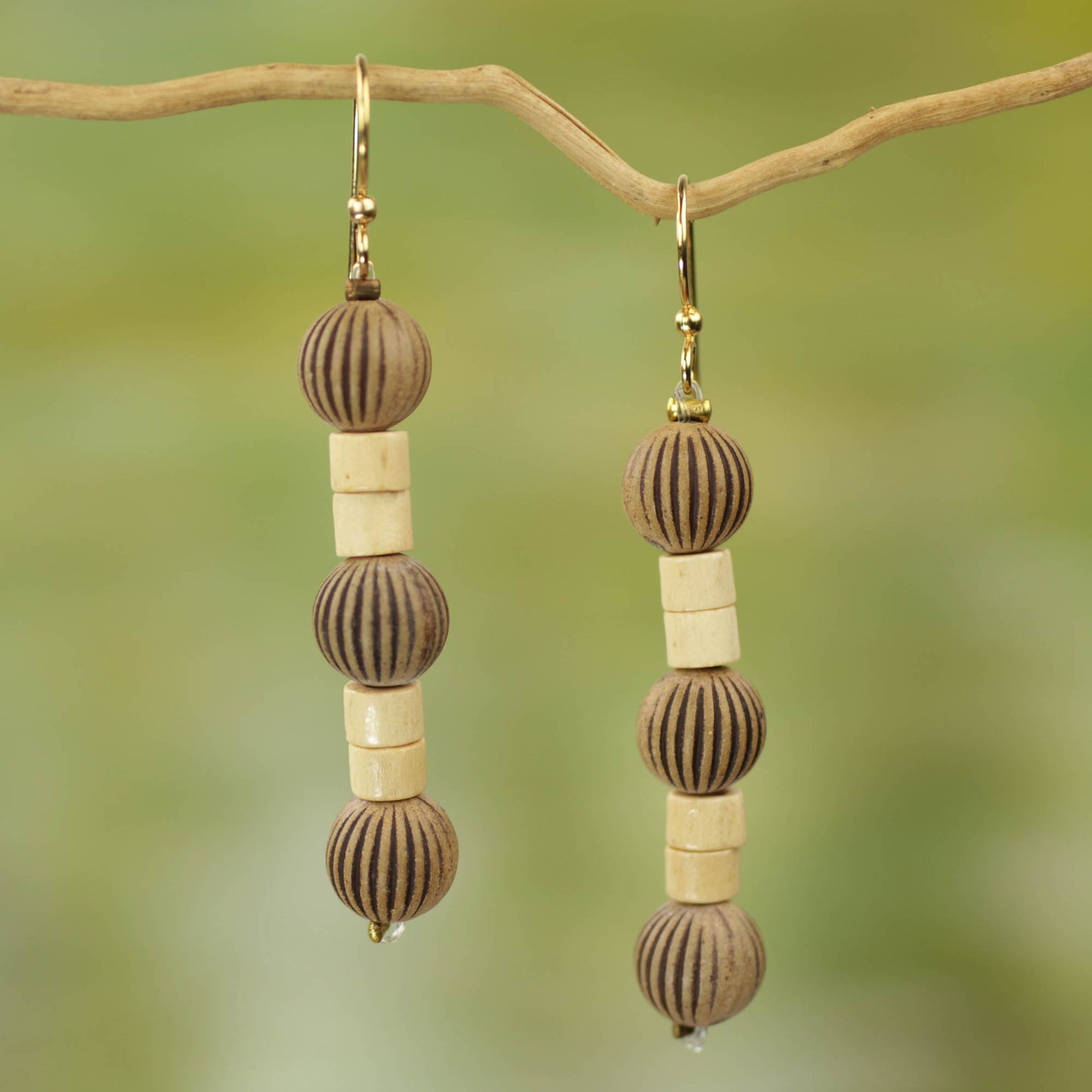 Paper Lanterns Recycled Plastic Wood Dangle Earrings from West Africa