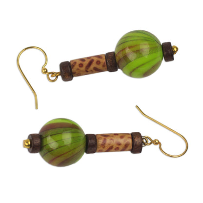 Simplicity Globes Hand Crafted Sese Wood and Upcycled Plastic Dangle Earrings