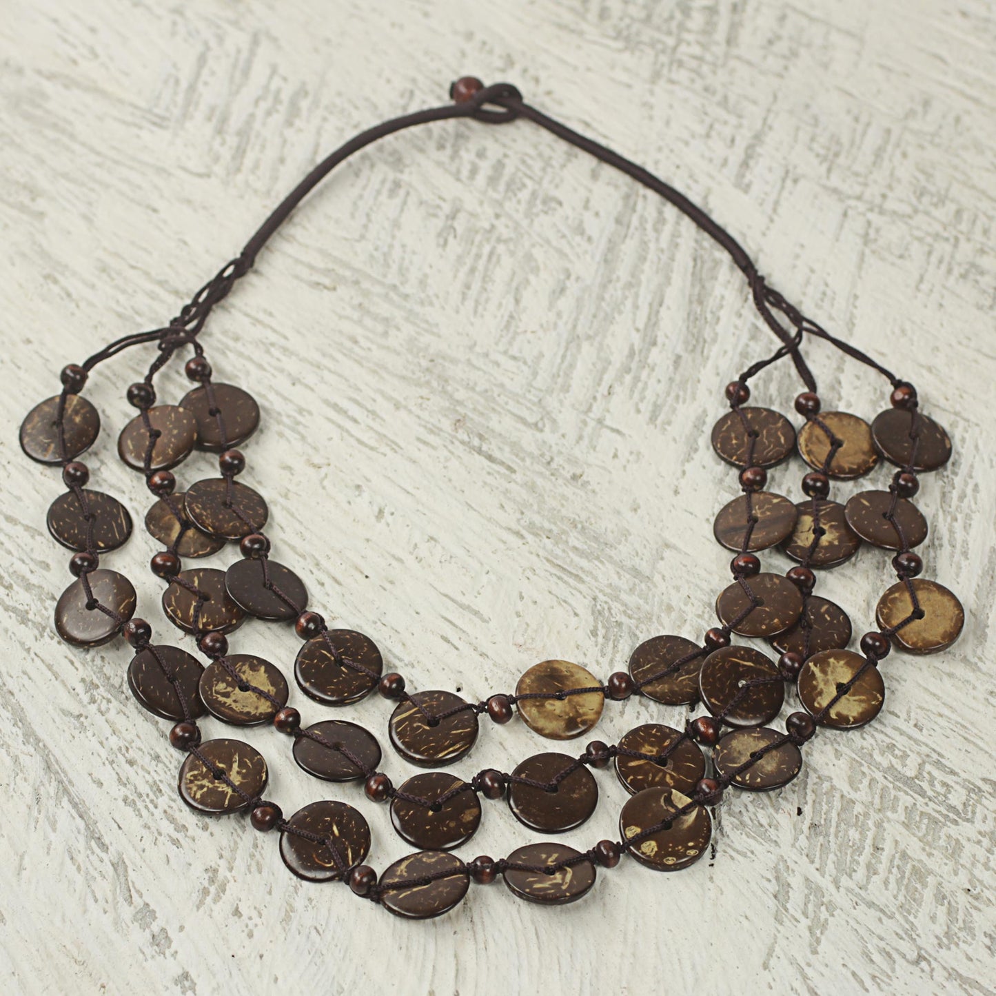 Coconut Wave Coconut Shell Strand Necklace Handmade in Ghana