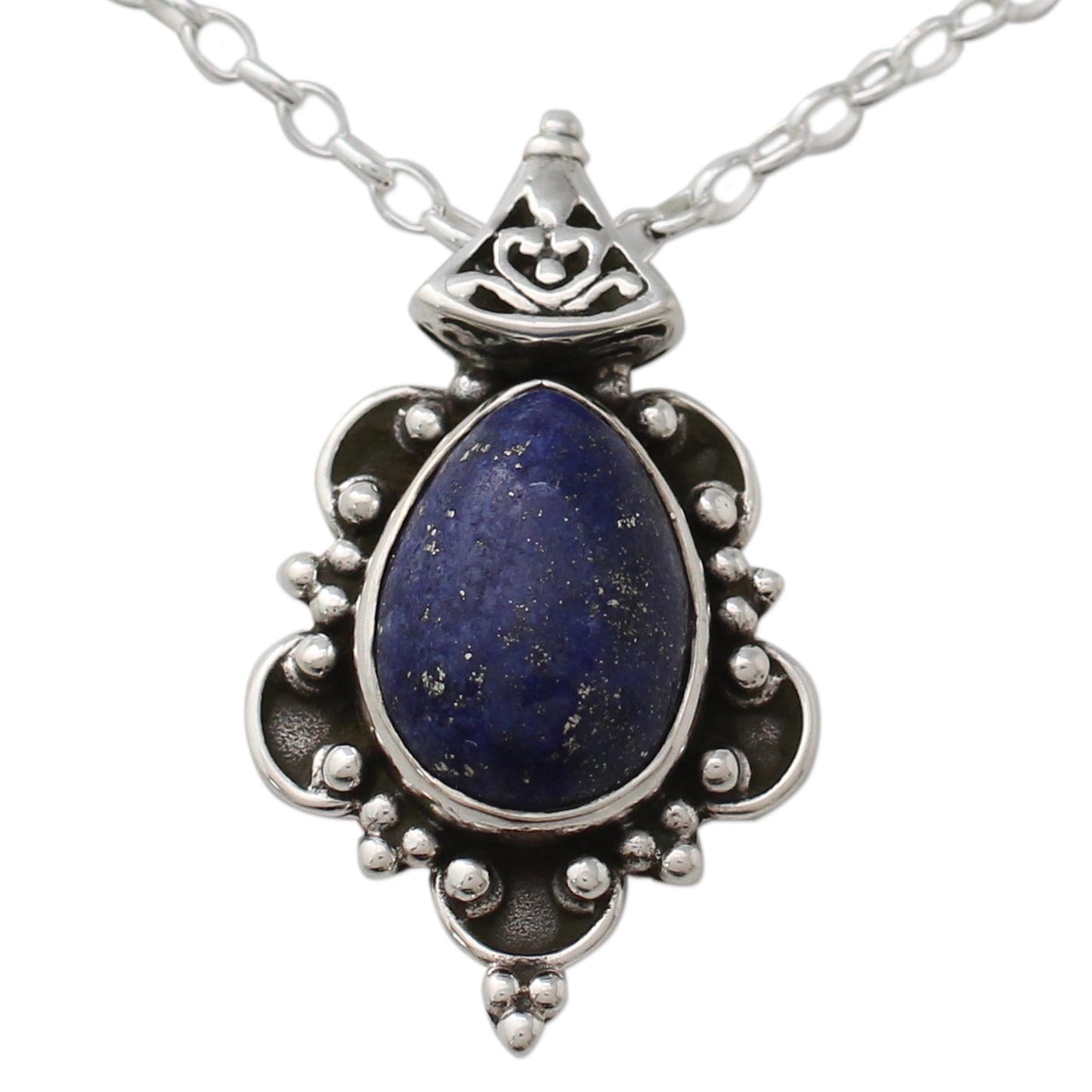 Royal Crown Silver Pendant Necklace with Lapis Lazuli Cabochon