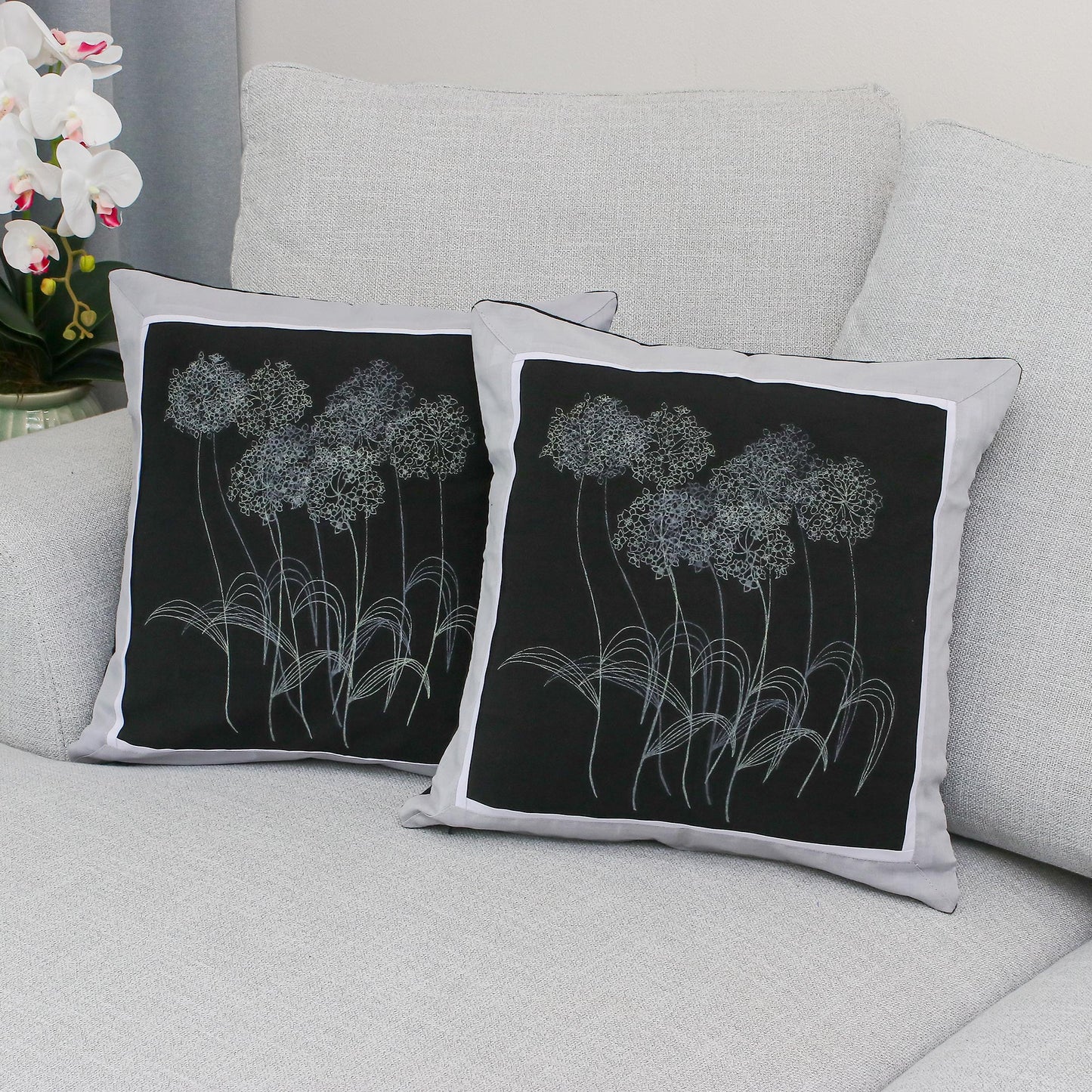 Agapanthus Floral 100% Cotton Floral Cushion Covers from Thailand (Pair)