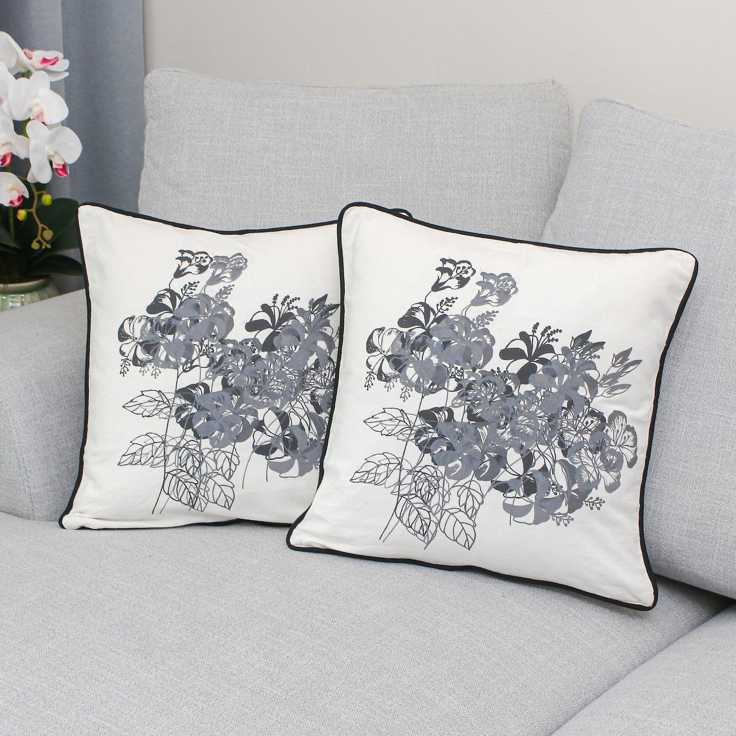 Hibiscus 100% Cotton Artisan Crafted Floral Cushion Covers (Pair)