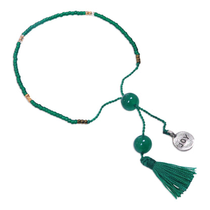 Green Joy Green Glass Bead Bracelet with Joy Charm Green Quartz Stones