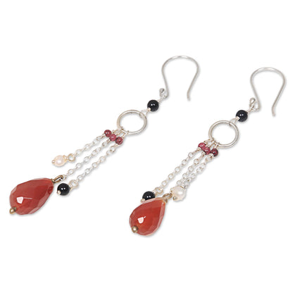 Multi-Gem Pearl & Sterling Silver Earrings