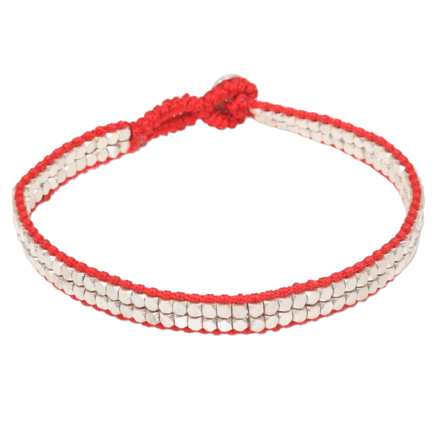 Shimmering Path in Red Red Artisan Crafted Sterling Silver Beaded Bracelet