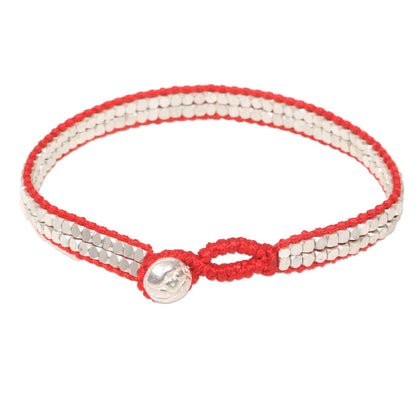 Shimmering Path in Red Red Artisan Crafted Sterling Silver Beaded Bracelet