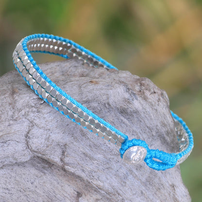 Shimmering Path in Turquoise Artisan Crafted Turquoise Beaded Sterling Silver Bracelet