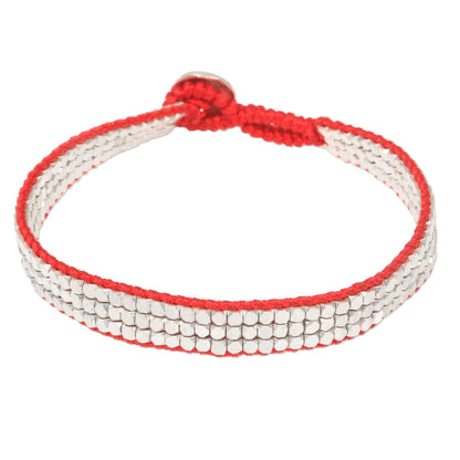 Shimmering Road in Red Fair Trade Sterling Silver and Red Nylon Beaded Bracelet