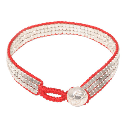 Shimmering Road in Red Fair Trade Sterling Silver and Red Nylon Beaded Bracelet