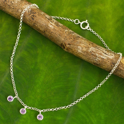 Light Amethyst Silver Charm Anklet