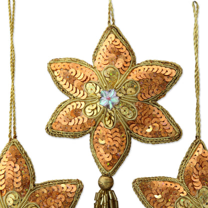 Golden Poinsettia Beaded Ornaments