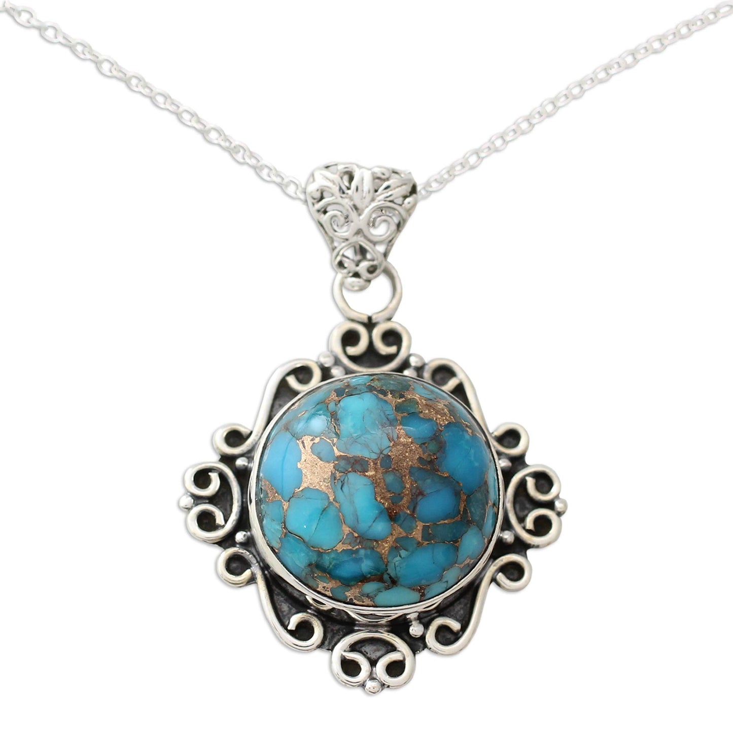 Golden in the Sky Women's Sterling Silver and Composite Turquoise Necklace