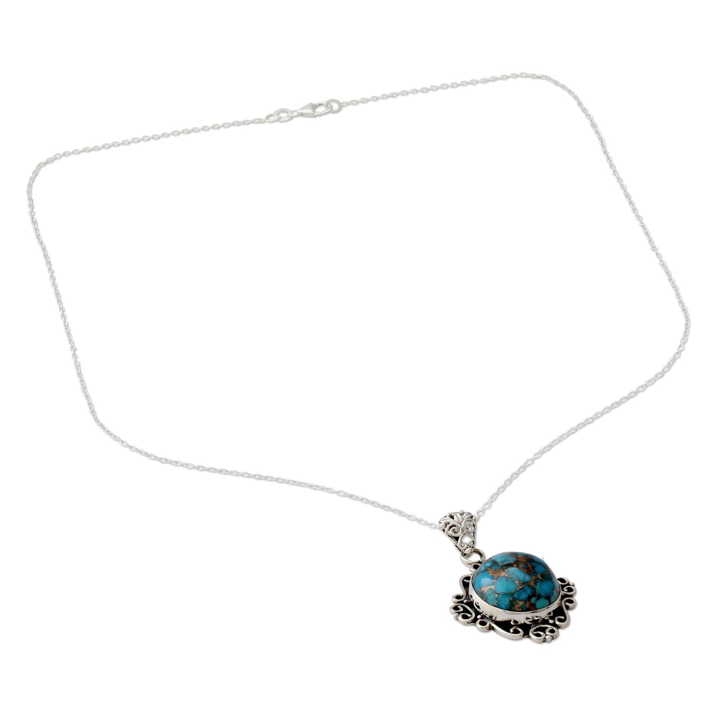 Golden in the Sky Women's Sterling Silver and Composite Turquoise Necklace