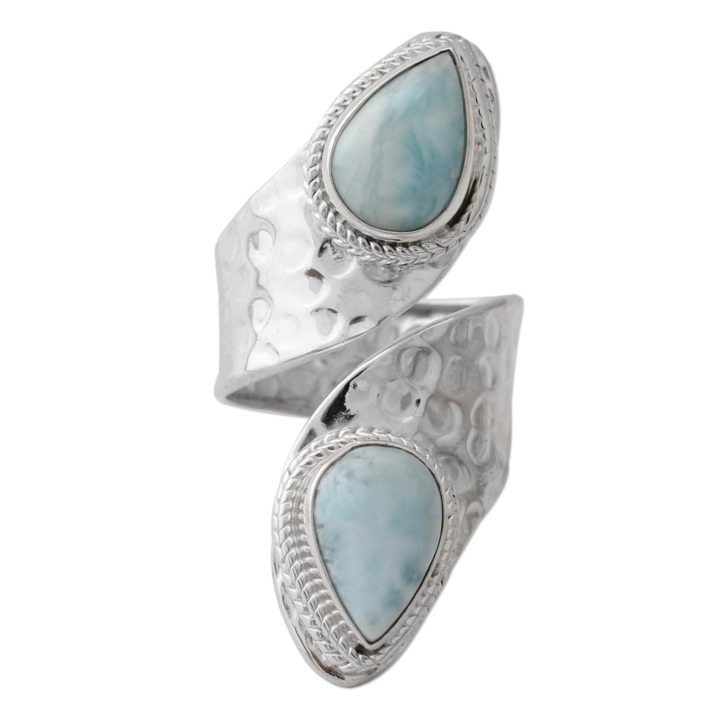 Dreamy Duo Wrap Style Ring in Sterling Silver with Larimar Gems