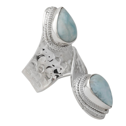 Dreamy Duo Wrap Style Ring in Sterling Silver with Larimar Gems