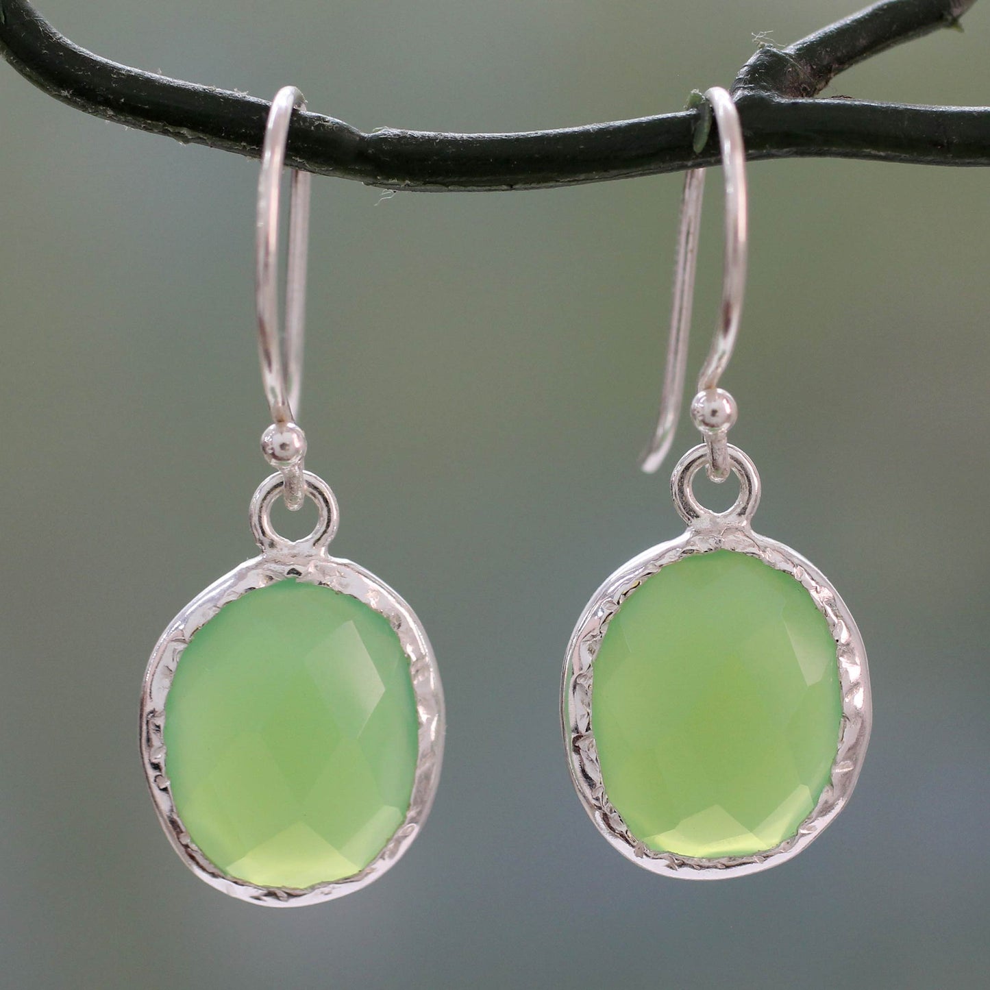 Leafy Beauty Hand Crafted Green Onyx and Sterling Silver Earrings