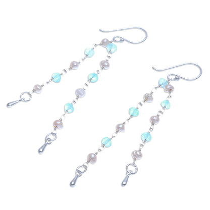 Morning Peace Handmade Apatite and Cultured Pearl Dangle Earrings