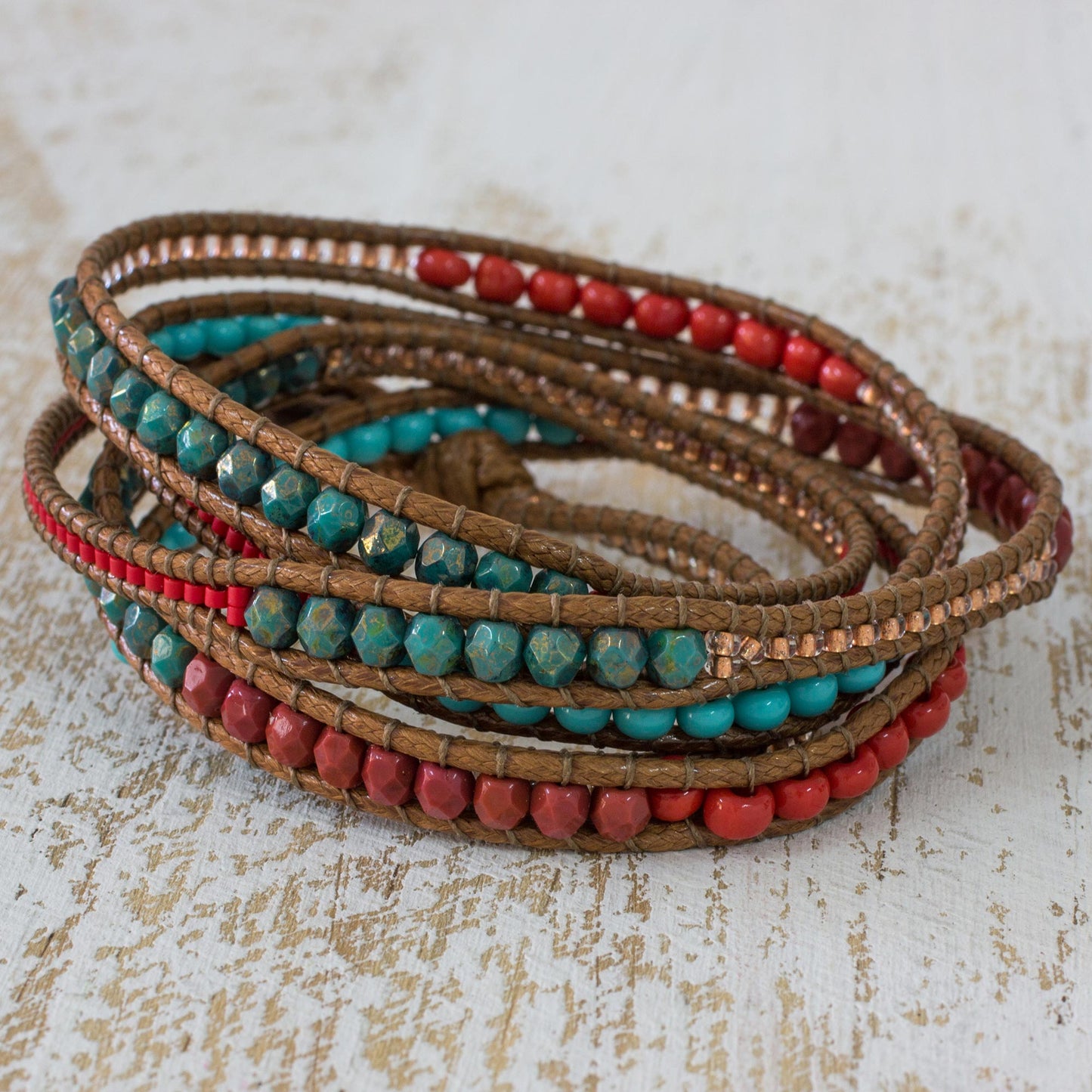 Fresh Achiote Beaded Wrap Bracelet