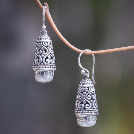 Bells of Bali Balinese Cultured Pearl Earrings in Sterling Silver