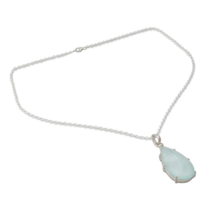 Aqua Drop Chalcedony & Silver Pendant Necklace