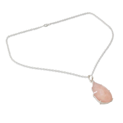 Rose Droplet Hand Crafted Pink Chalcedony and Sterling Silver Necklace