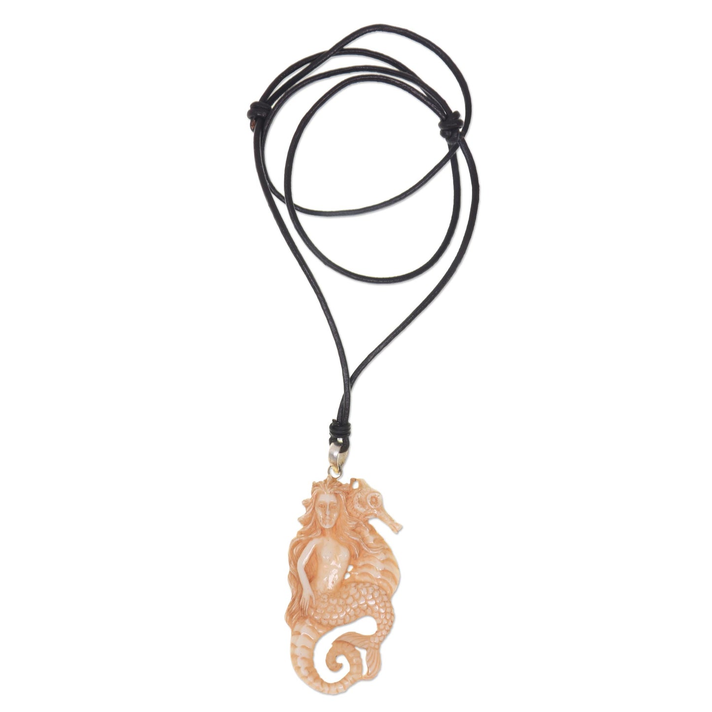 Mermaid & Seahorse Bone Pendant Necklace