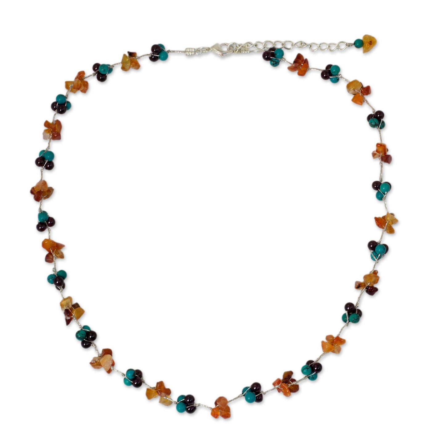 Everlasting Dyed Calcite Garnet Carnelian Beaded Necklace from Thailand