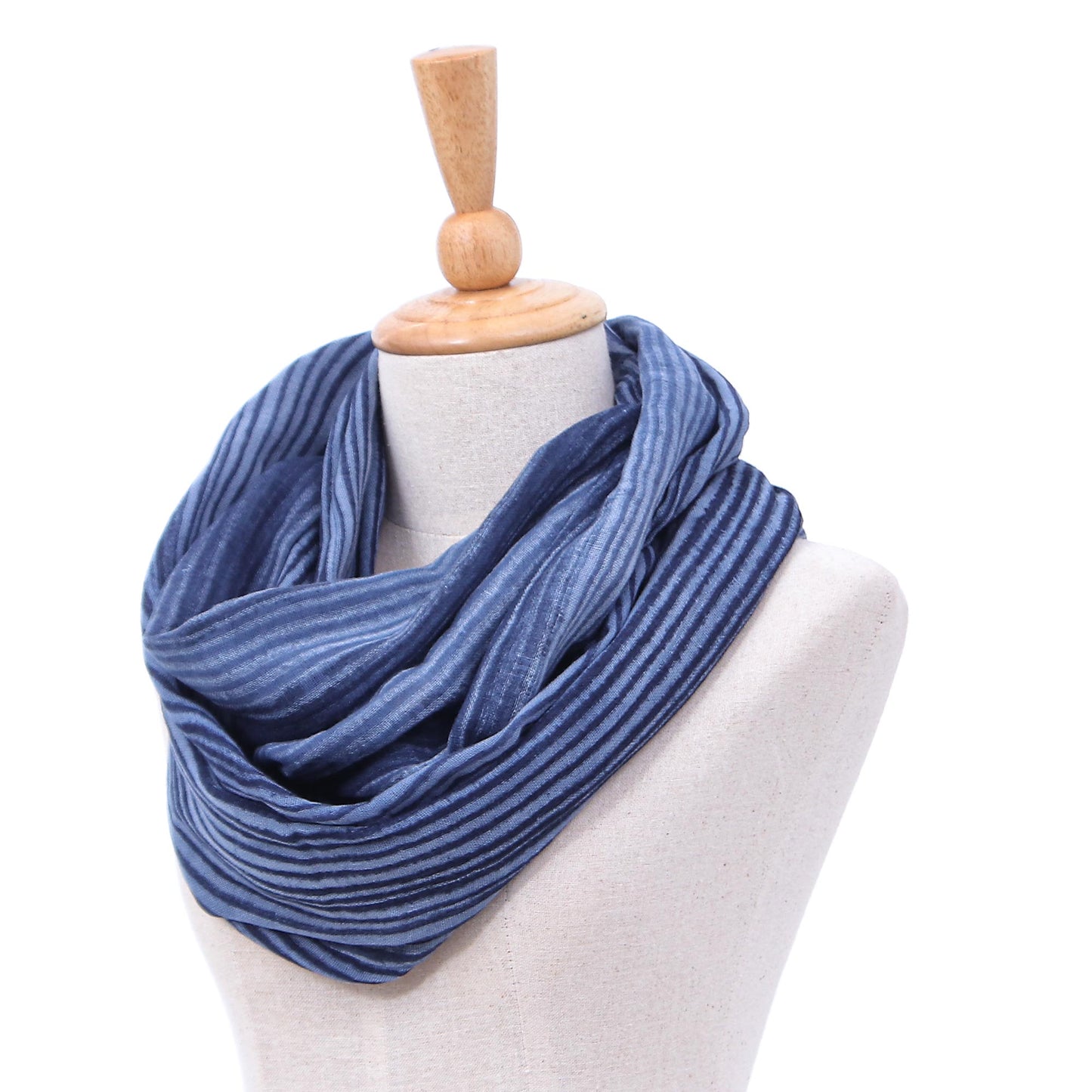 Foggy Night Dark Blue and White 100% Cotton Infinity Scarf from Thailand