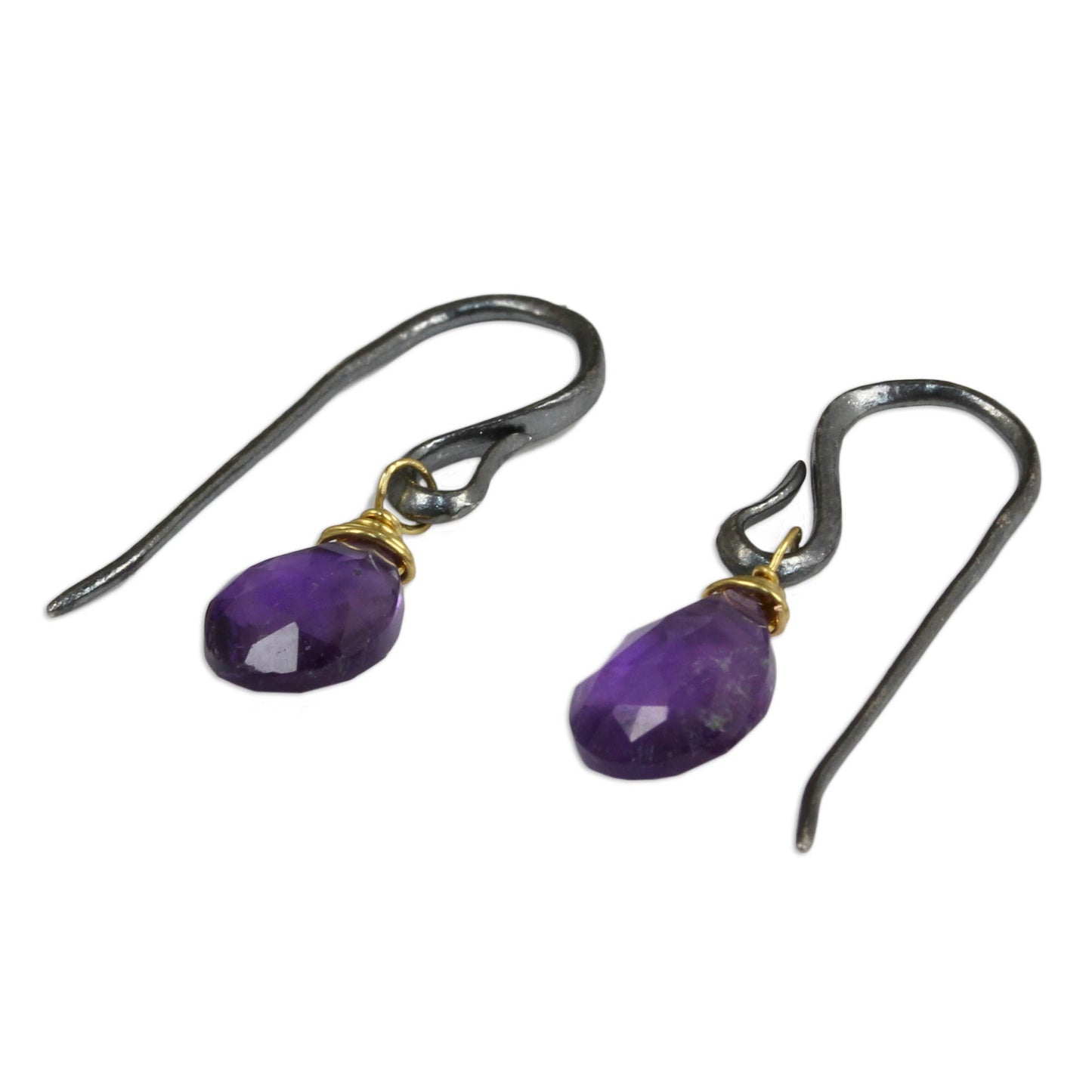 Morning Bright Handmade Gold Accented Amethyst Dangle Earrings