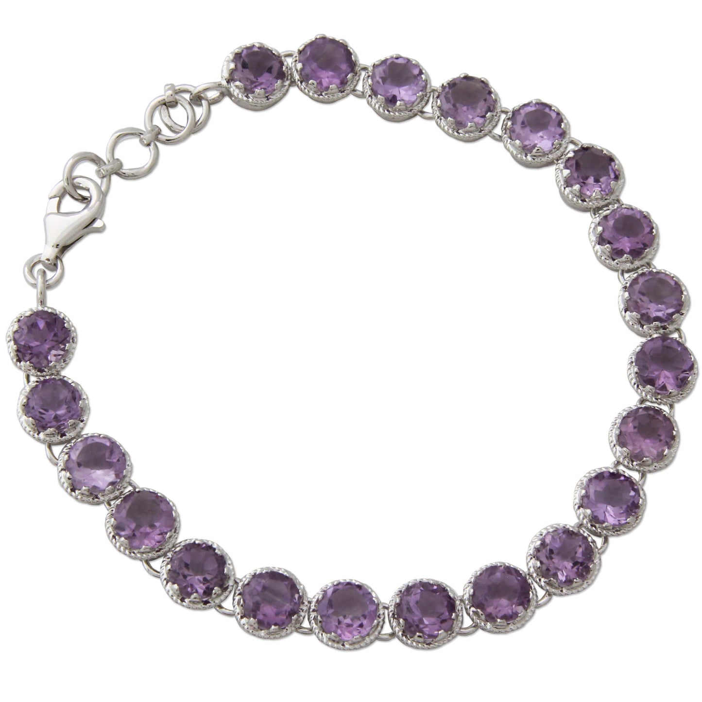 Violet Enchantment Artisan Handcrafted Silver Tennis Bracelet with 21 Amethysts