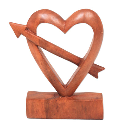 Fall in Love Hand-Carved Natural Wood Heart Statuette from Bali