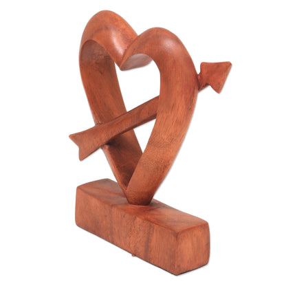 Fall in Love Hand-Carved Natural Wood Heart Statuette from Bali